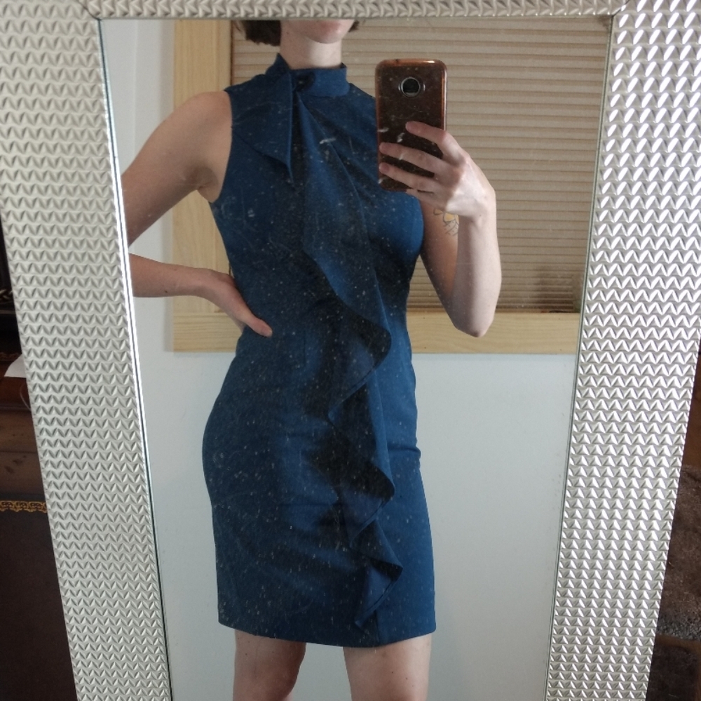 Deep Blue Mock-Neck Dress